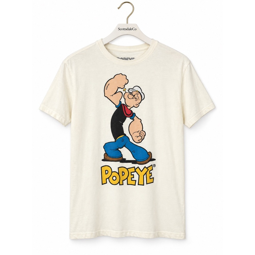 Popeye Graphic T-Shirt Mens XS Cream Cotton Blend Retro Cartoon Character Tee